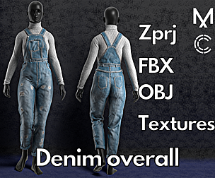 Denim overall : Marvelous Designer + Clo3d