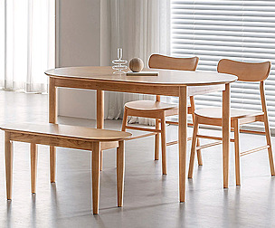 Right 4 seater oval wooden dining table set