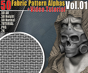50 Fabric Pattern Alphas Vol.01 + Video Tutorial