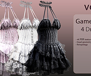 4 Dresses Female low Poly Model Game Ready-VOL01