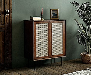 Laura Rattan Wood Bowl Cabinet