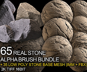 65 real stone alpha brush bundle + basemesh IMM