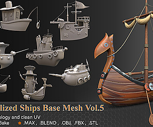 20 Stylized Ships Base Mesh vol.05