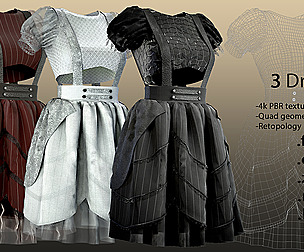 3 Female dresses low-poly-Game ready- VOL 02