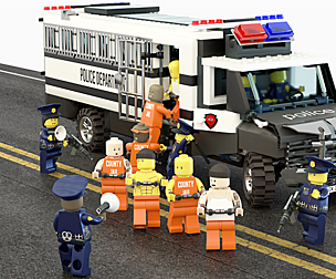 Lego police convoy with prisoners