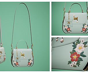 Flower green handbag with flower embroidery