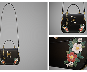 Flower green handbag with flower embroidery