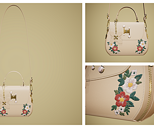 Flower Kaki handbag with flower embroidery