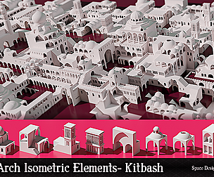 50 Architecture Isometric Elements Kit Bash