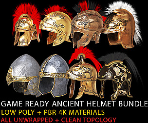 game ready PBR textured ANCIENT HELMET BUNDLE