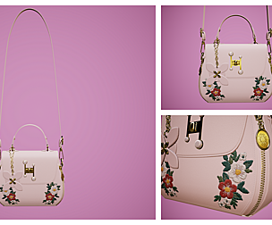 Flower pink handbag with flower embroidery