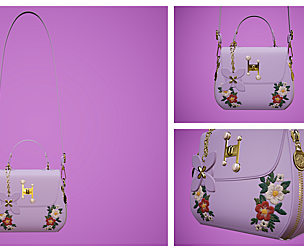 Flower purple handbag with flower embroidery