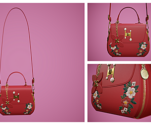 Flower red handbag with flower embroidery