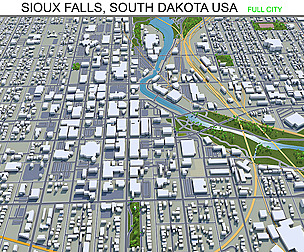 Sioux Falls city South Dakota USA 3d model 40km