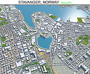 Stavanger city Norway 3d model 30km
