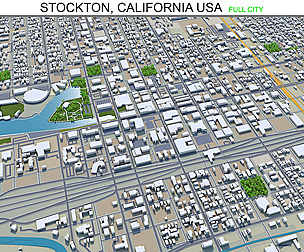 Stockton city California USA 3d model 40km
