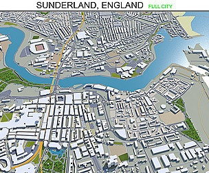 Sunderland city England 3d model 30km