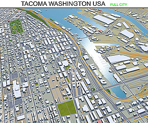Tacoma city Washington USA 3d model 50km