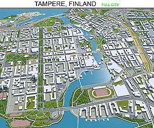 Tampere city Finland 3d model 60km