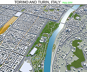 Torino and Turin city Italy 3d model 30km