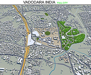 Vadodara city India 3d model 30km