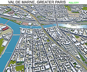 Val De Marne city Greater Paris 3d model 30km