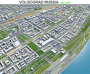 Volgograd city Russia 3d model 90km