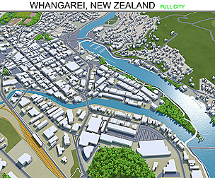 Whangarei city New Zealand 3d model 30km