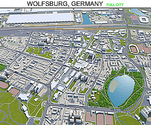 Wolfsburg city Germany 3d model 40km