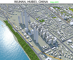Wuhan Hubei city China 3d model 250km