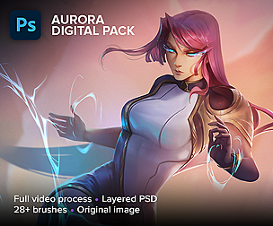 Aurora. Full process (29h17m), PSD, brushes, PNG