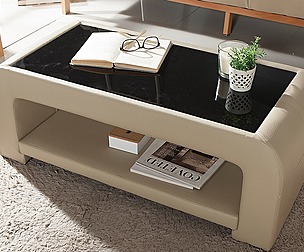 PU Leather Tempered Glass Sofa Table
