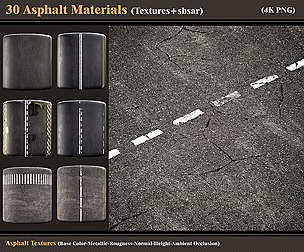 30 Asphalt Materials (Textures+SBSAR)
