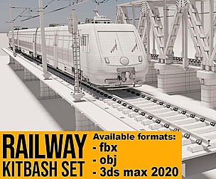 Railway KITBASH Set Subdivision Ready 3D