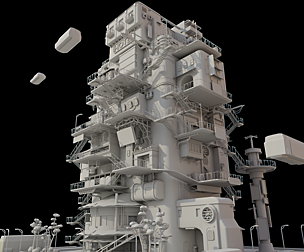 Cyberpunk City Modular Building Kitbash