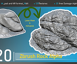 120 Zbrush Rock Alpha +20 Free Damage Alpha