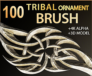 100 Tribal Ornament Brushes Alphas and 3D Models