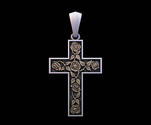 Cross with roses 3D print jewelry model