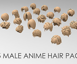 25 male anime hair pack