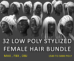 Low Poly Stylized Female Hair Bundle