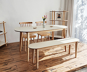 HPL laminate oval solid wood dining table