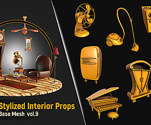 33 Stylized Interior Props Base Mesh Vol.9