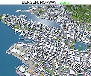 Bergen city Norway 3d model 50km