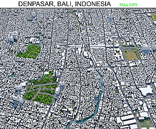 Denpasar city Bali Indonesia 3d model 30km