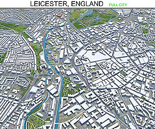Leicester city England 3d model 50km