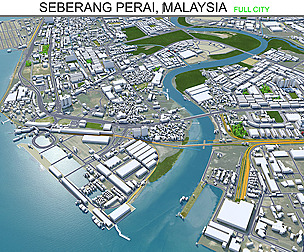 Seberang Perai city ‎Malaysia 3d model 30km