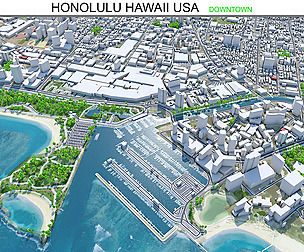 Honolulu Downtown Huwaii 3d model