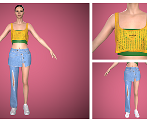 Full outfit crop top with jean and skirt