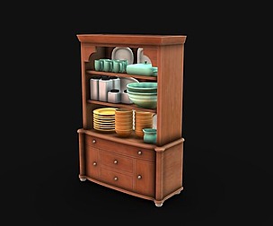 Cupboard And Tableware - fbx and Hi-Rez Textures