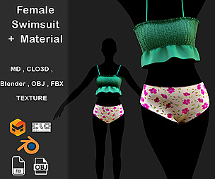 Free  Female Swimsuit +  Material (4K)